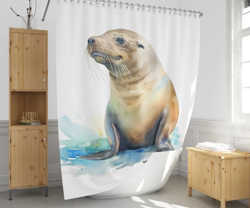 California Sea Lion Painting Shower Curtain 1