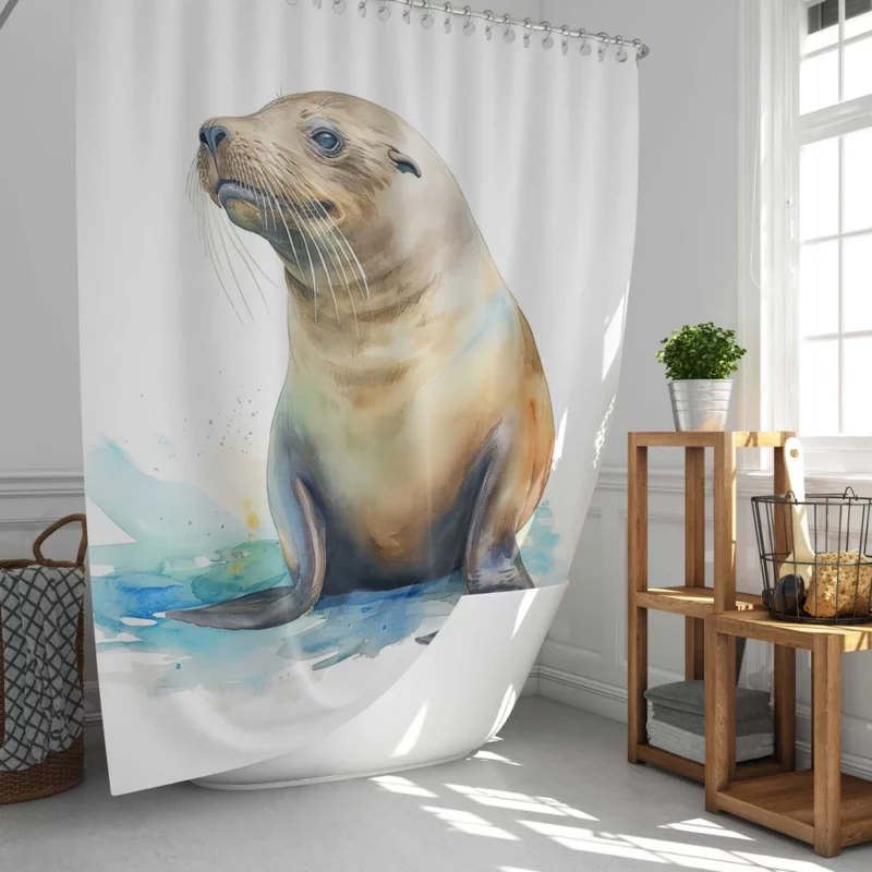 California Sea Lion Painting Shower Curtain