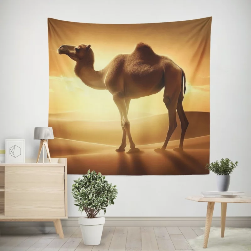 Camel in Desert Sunset Wall Tapestry