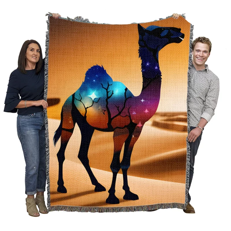 Camel in Desert Woven Blanket