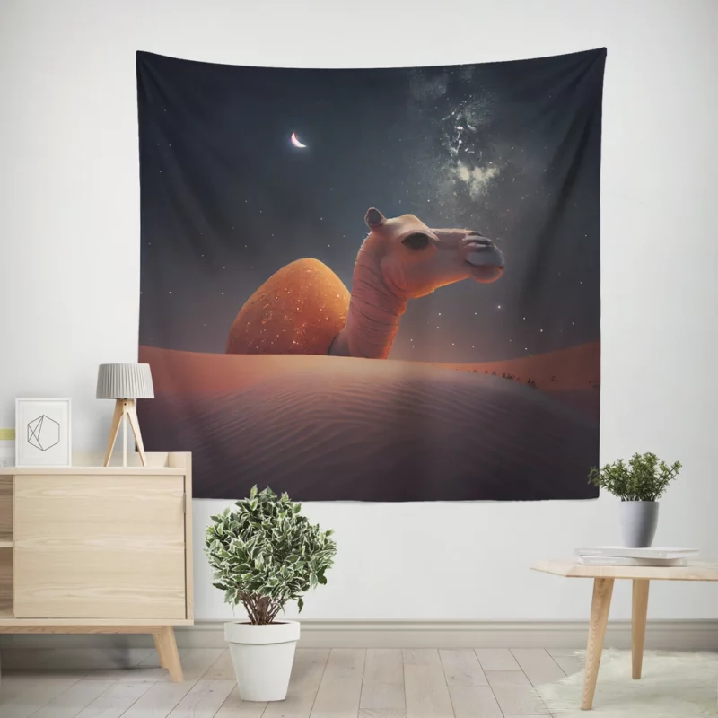 Camel in Desert at Night Wall Tapestry