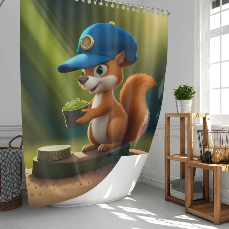 Cap-Wearing Squirrel in Cartoon Style Shower Curtain