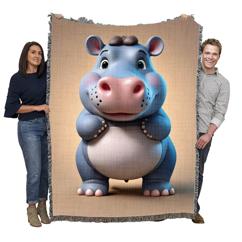 Cartoon Hippo Mascot Woven Blanket