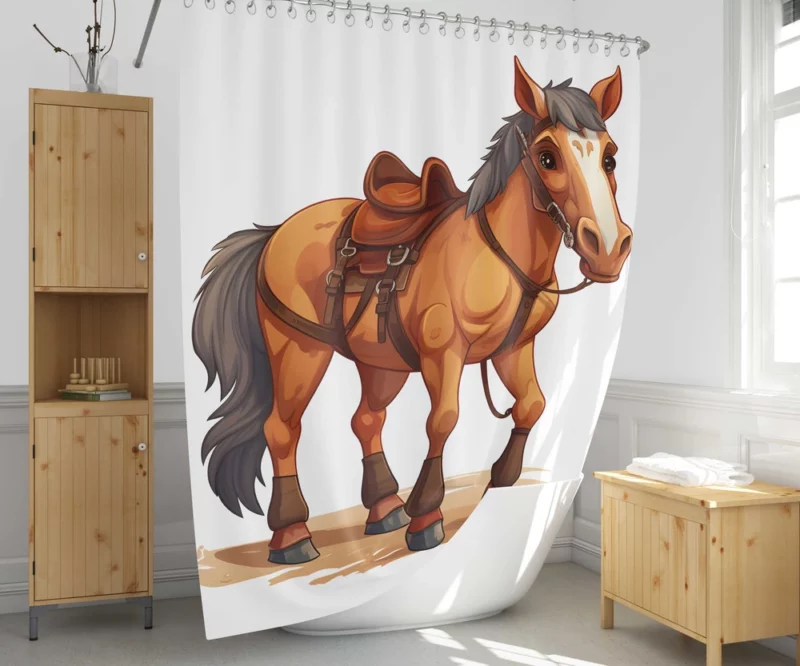 Cartoon Horse With Saddle Shower Curtain 1