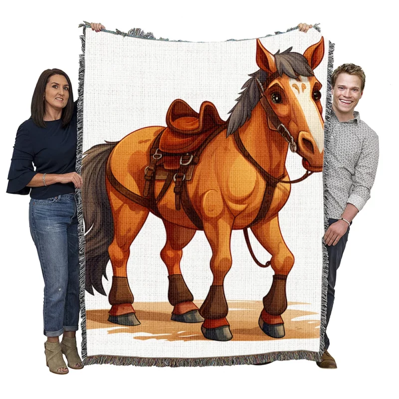 Cartoon Horse With Saddle Woven Blanket