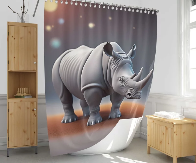 Cartoon Rhino Illustration Shower Curtain 1