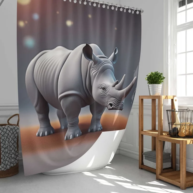 Cartoon Rhino Illustration Shower Curtain