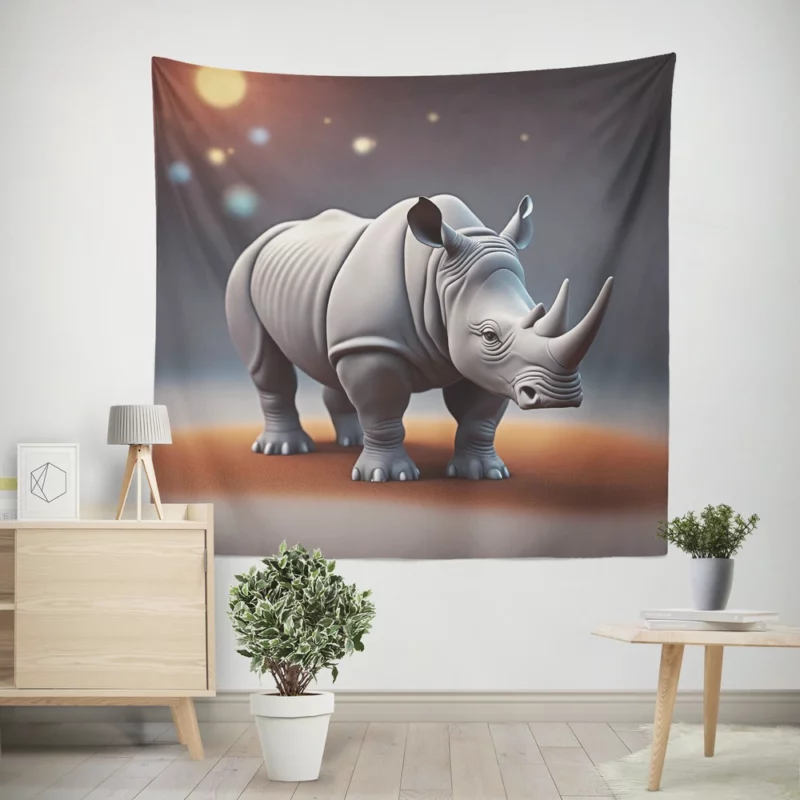 Cartoon Rhino Illustration Wall Tapestry