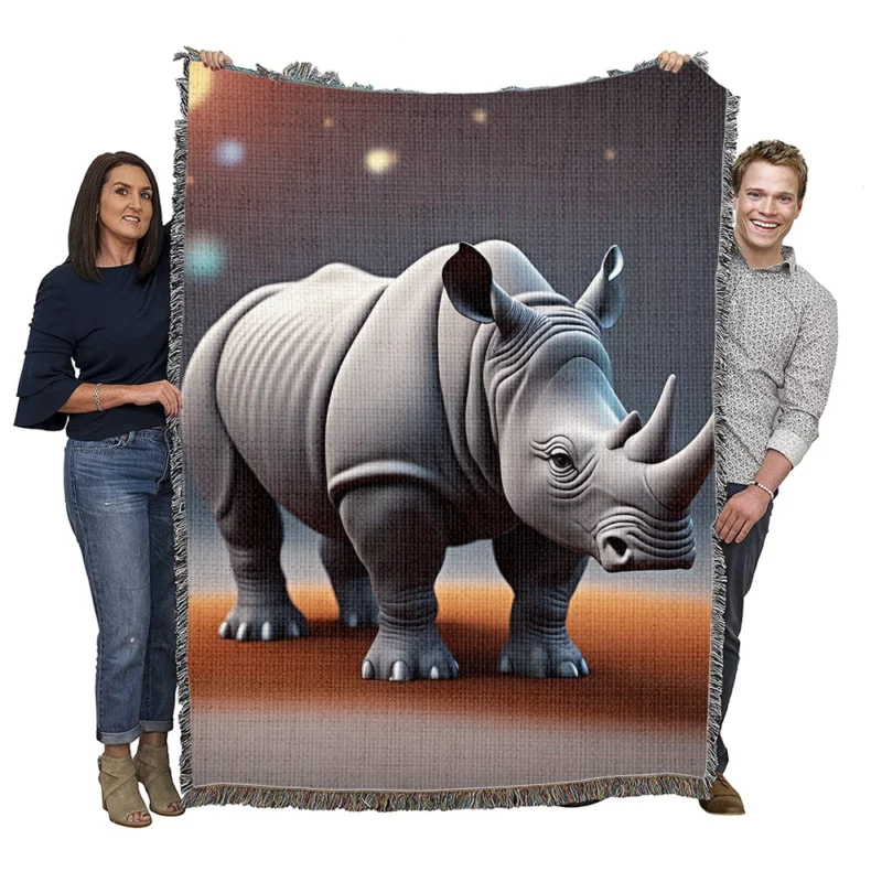 Cartoon Rhino Illustration Woven Blanket
