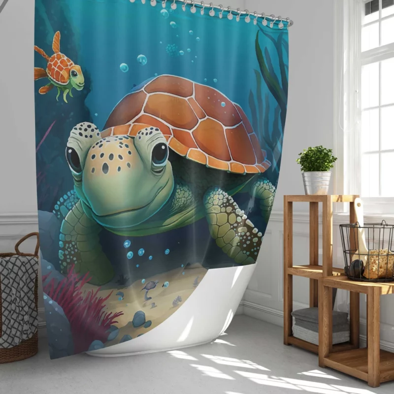 Cartoon Turtle Underwater with Friends Shower Curtain