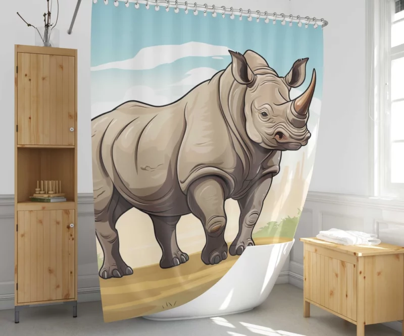 Cartoon Vector Rhino Shower Curtain 1