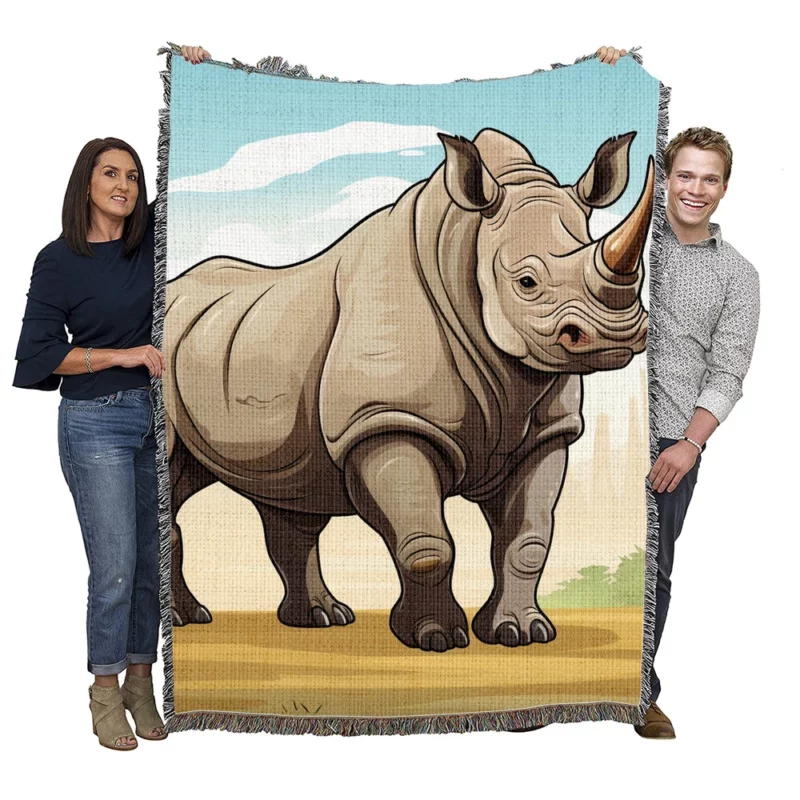 Cartoon Vector Rhino Woven Blanket