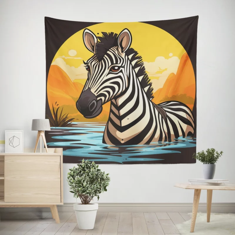 Cartoon Zebra Logo Wall Tapestry