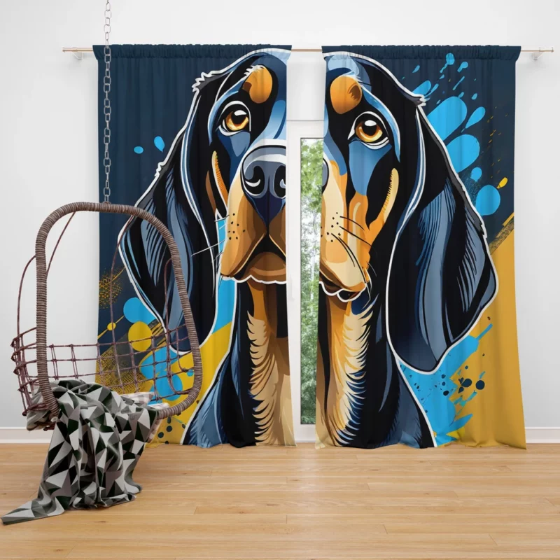 Charming Black and Tan Coonhound Dog Charmer Curtain