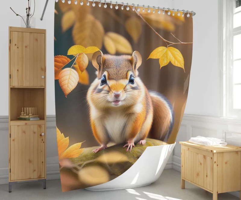 Charming Chipmunk in the Golden Autumn Canopy Shower Curtain 1