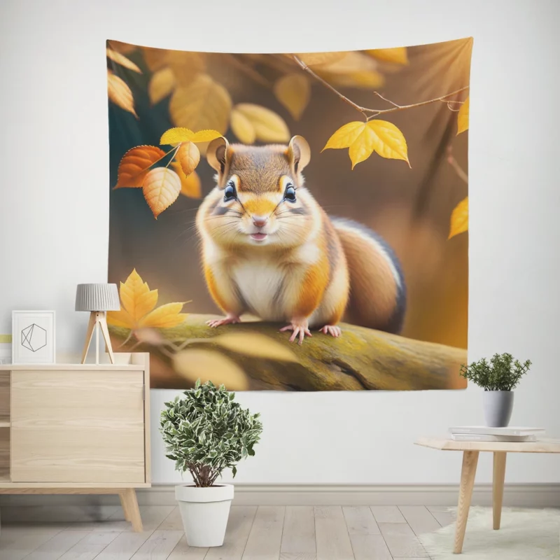 Charming Chipmunk in the Golden Autumn Canopy Wall Tapestry