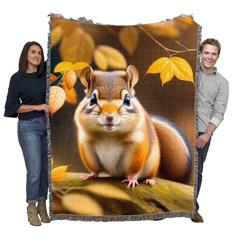 Charming Chipmunk in the Golden Autumn Canopy Woven Blanket