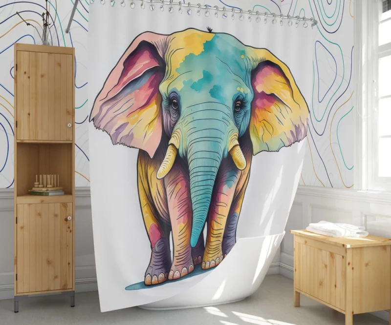 Cheerful Elephant Drawing Shower Curtain 1