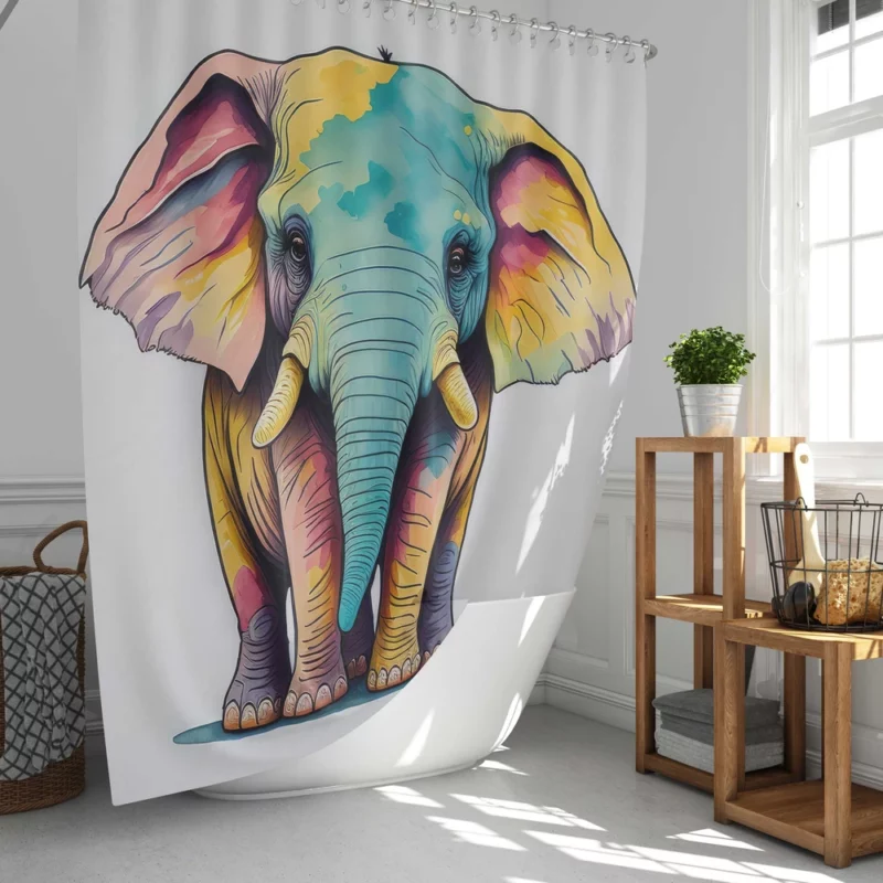 Cheerful Elephant Drawing Shower Curtain