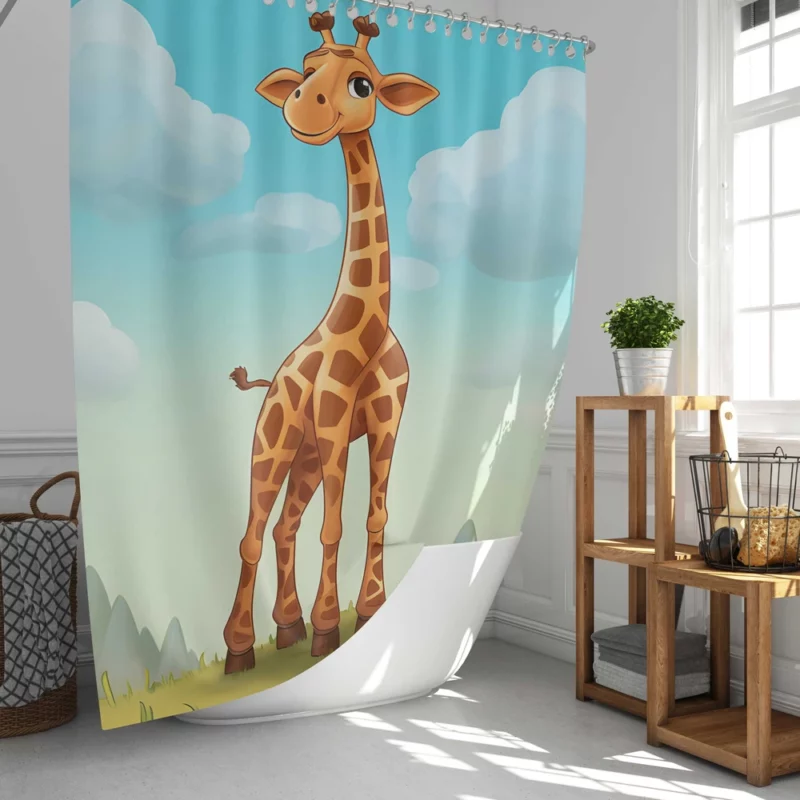 Cheerful Giraffe Under Blue Sky Shower Curtain