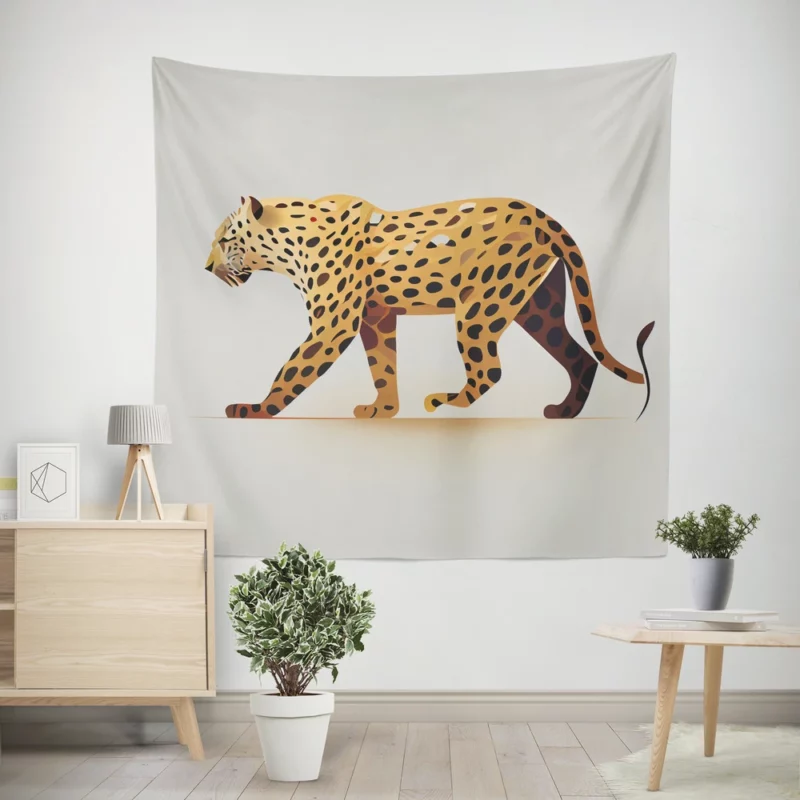 Cheetah Outline on White Wall Tapestry