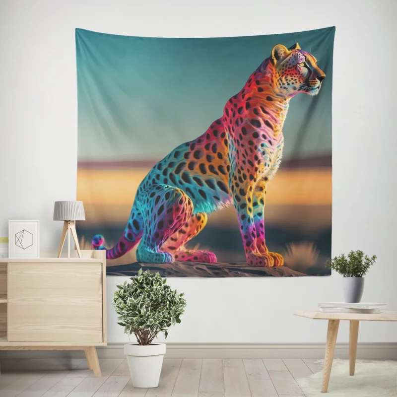 Cheetah Sitting in the Desert Wall Tapestry