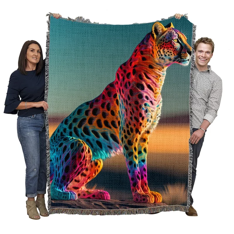 Cheetah Sitting in the Desert Woven Blanket