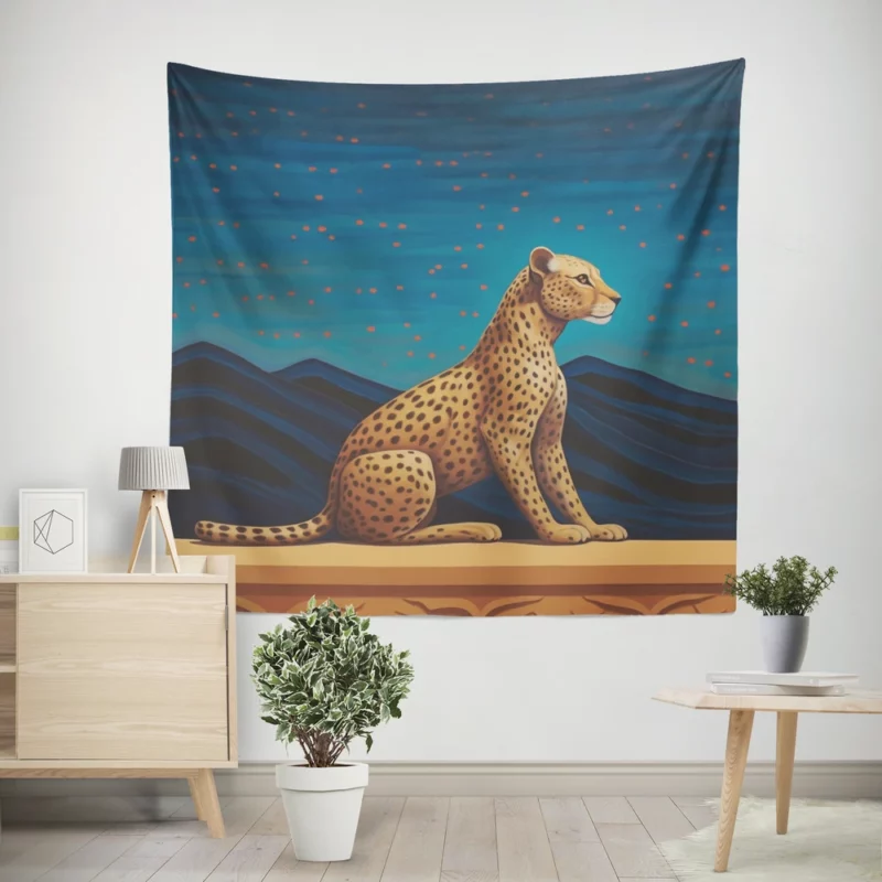 Cheetah Sitting on Ledge Wall Tapestry