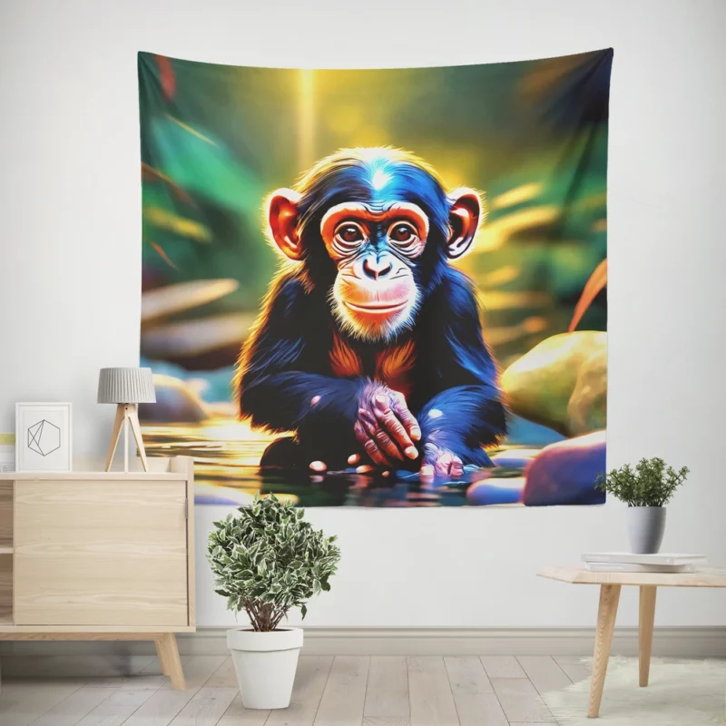 Chimpanzee Waterside Reverie Wall Tapestry