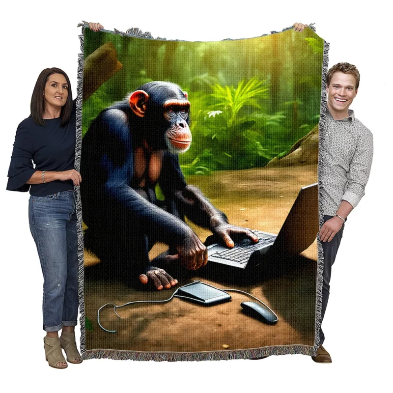 Chimpanzee With Computer Woven Blanket