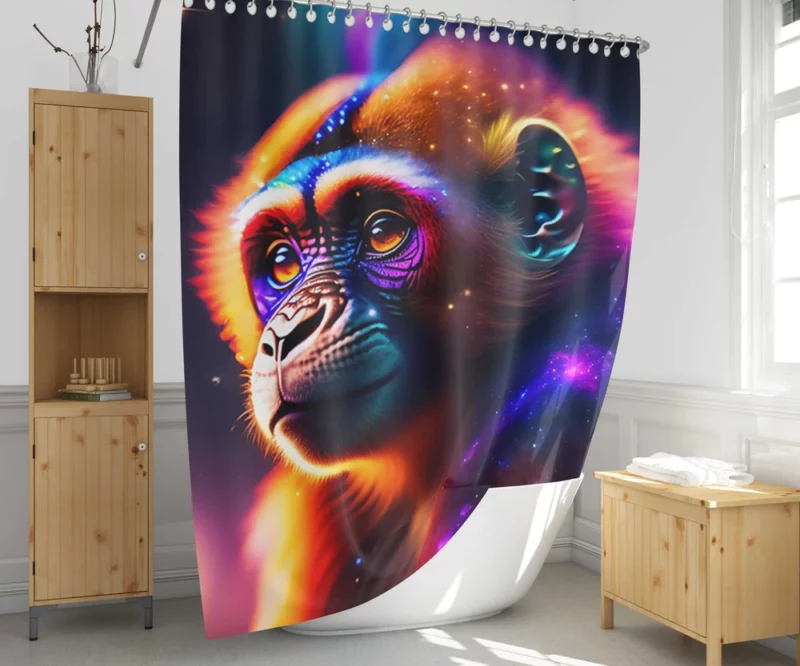 Chimpanzee With Neon Sign Shower Curtain 1