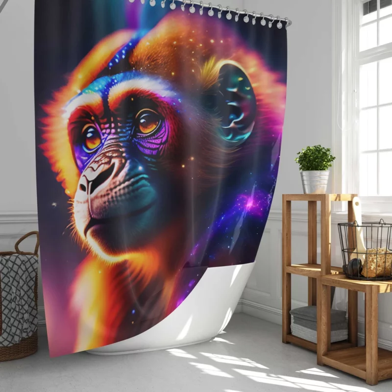 Chimpanzee With Neon Sign Shower Curtain