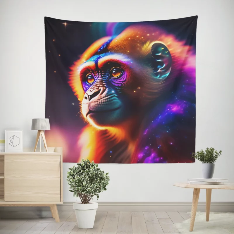 Chimpanzee With Neon Sign Wall Tapestry