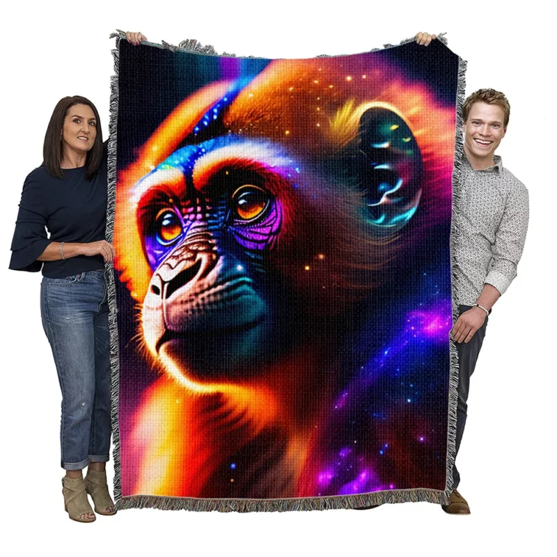 Chimpanzee With Neon Sign Woven Blanket