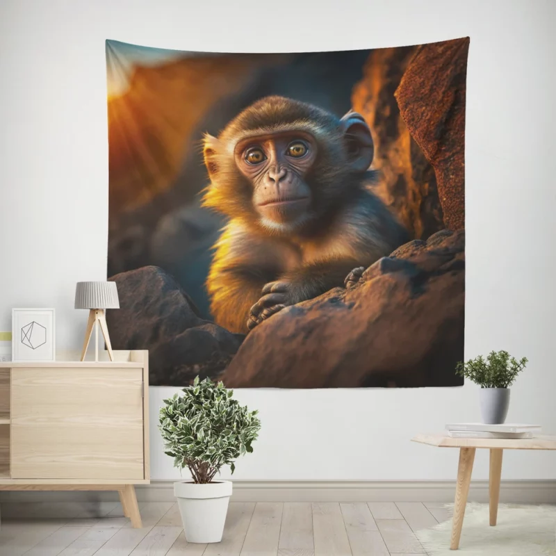 Chimpanzee at Sunset Wall Tapestry