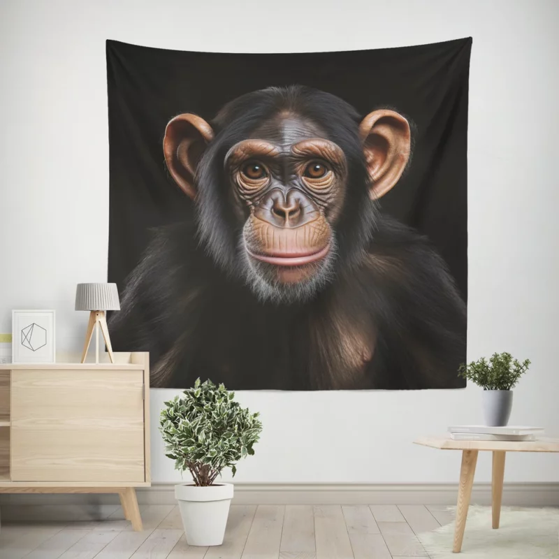 Chimpanzee on Black Background Wall Tapestry