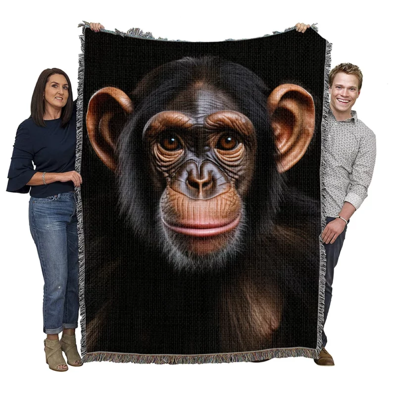 Chimpanzee on Black Background Woven Blanket