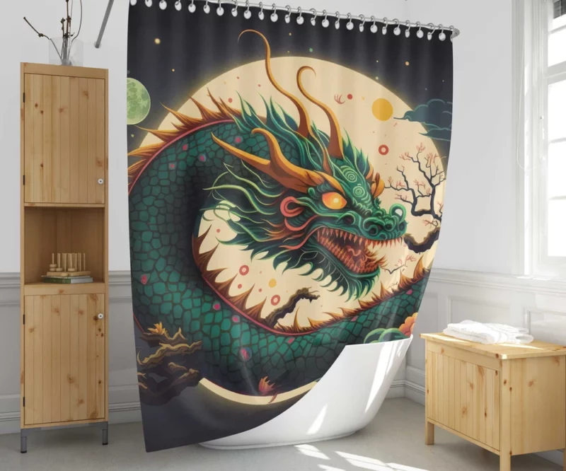 Chinese Dragon Illustration Shower Curtain 1