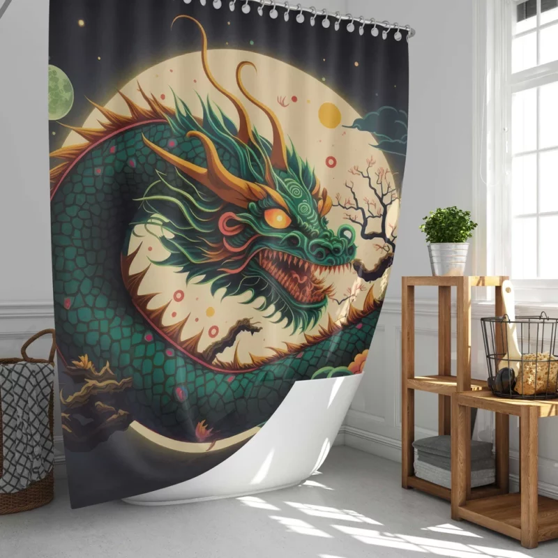 Chinese Dragon Illustration Shower Curtain