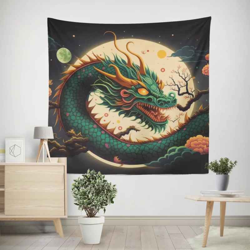 Chinese Dragon Illustration Wall Tapestry