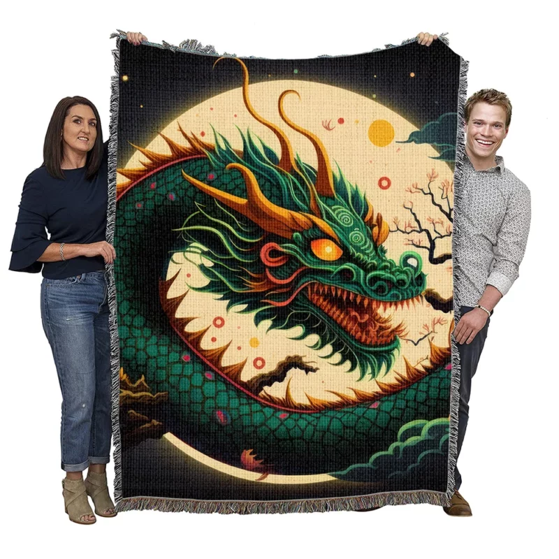 Chinese Dragon Illustration Woven Blanket