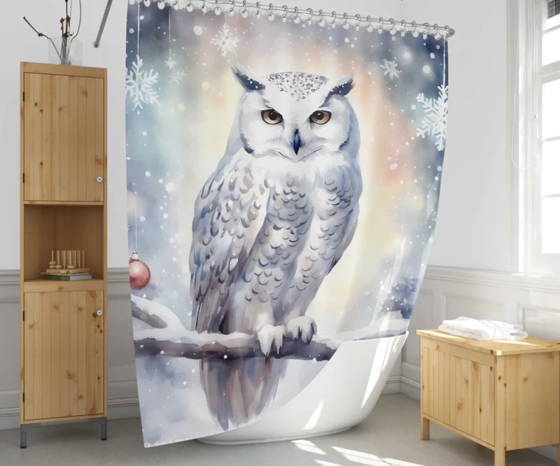 Christmas Snowy Owl Shower Curtain 1