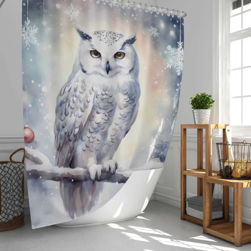 Christmas Snowy Owl Shower Curtain