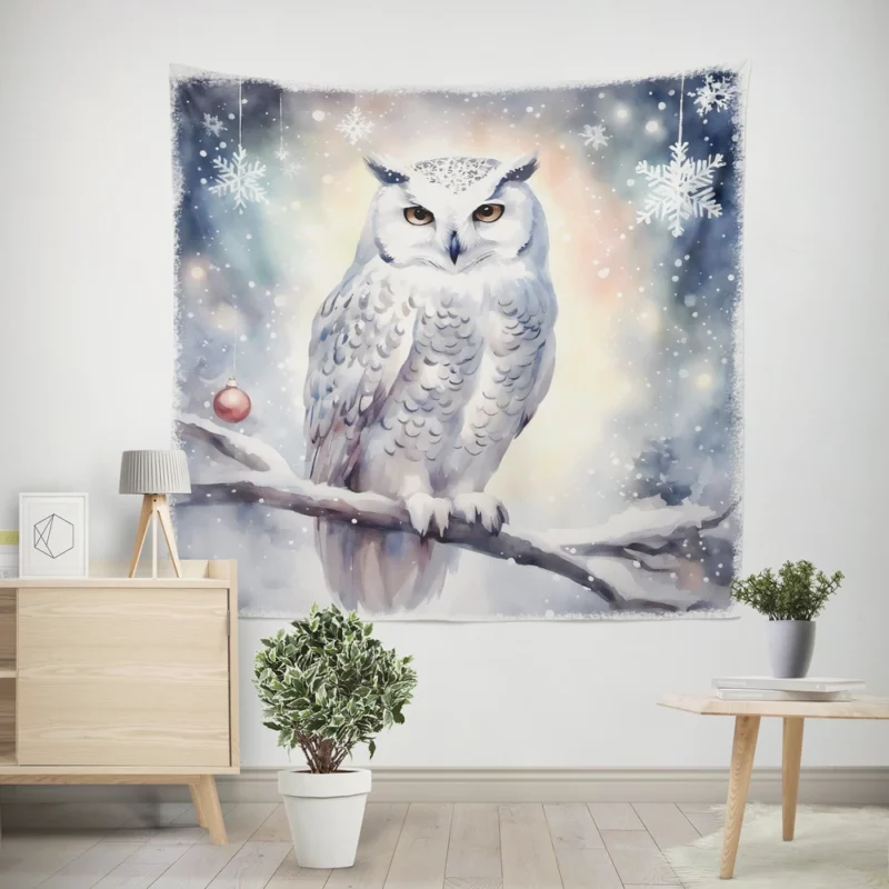 Christmas Snowy Owl Wall Tapestry