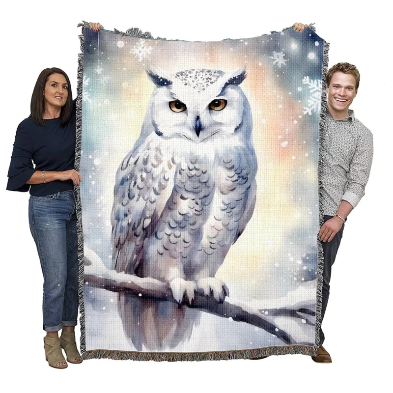 Christmas Snowy Owl Woven Blanket