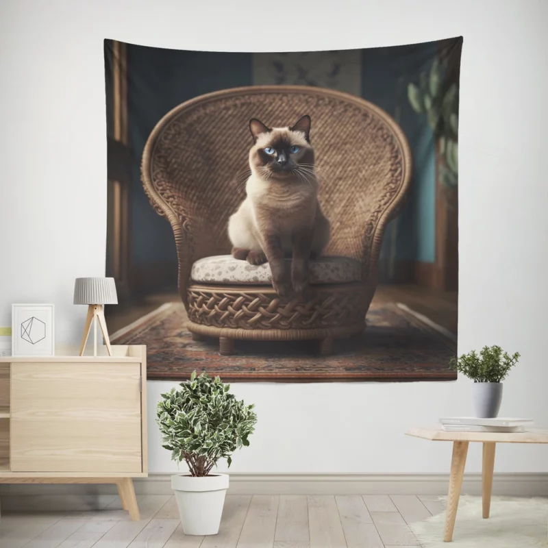 Chubby Siamese Cat Lounging Wall Tapestry