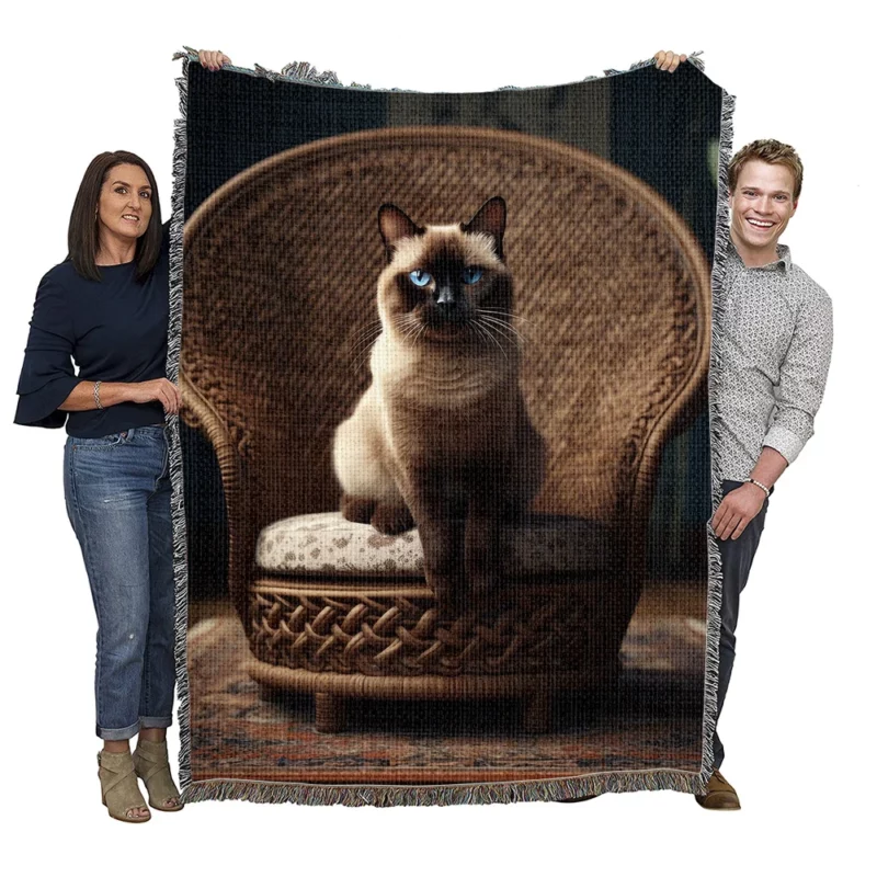 Chubby Siamese Cat Lounging Woven Blanket