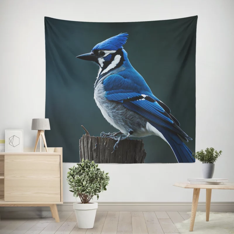 Close Up Blue Jay on Branch Wall Tapestry