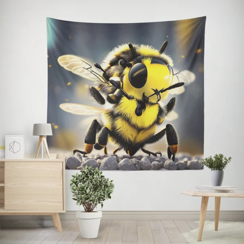 Close Up of Fuzzy Honey Bee Wall Tapestry