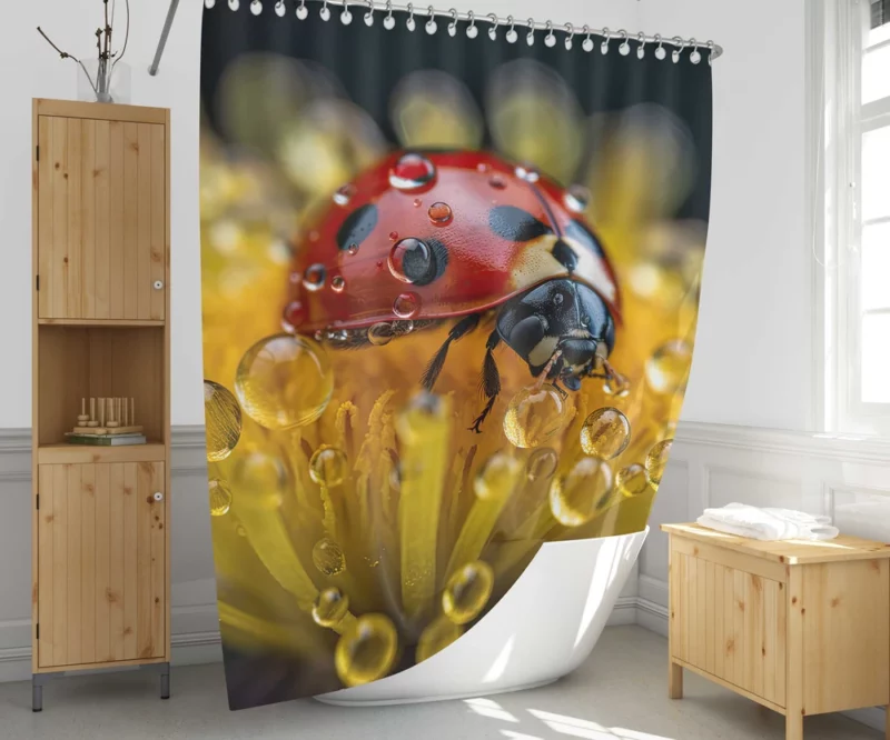 Close Up of Ladybug on Flower Shower Curtain 1